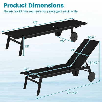 Patio Chaise Lounge Chair, Wheels, 6-Level Adjustable Backrest, Black Outdoor Chaise Lounges at Gallery Canada