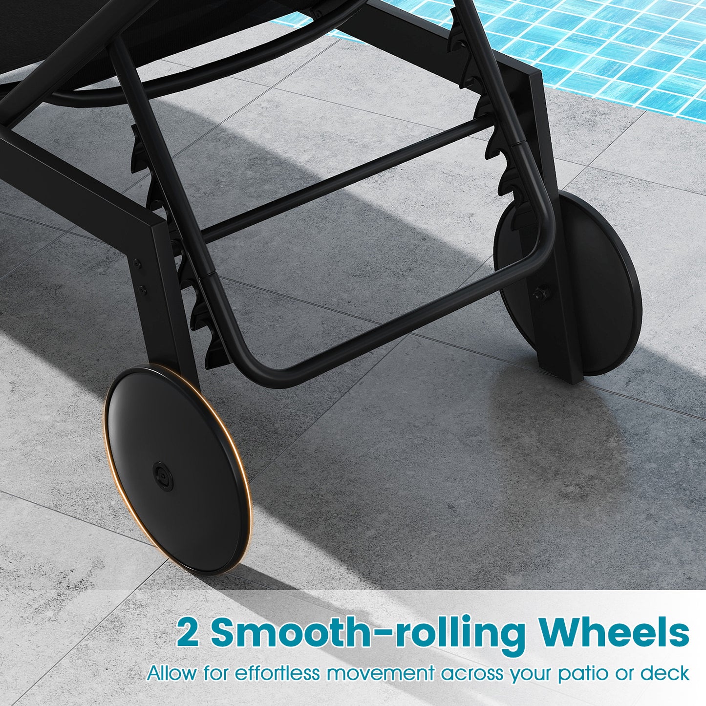 Patio Chaise Lounge Chair, Wheels, 6-Level Adjustable Backrest, Black Outdoor Chaise Lounges at Gallery Canada