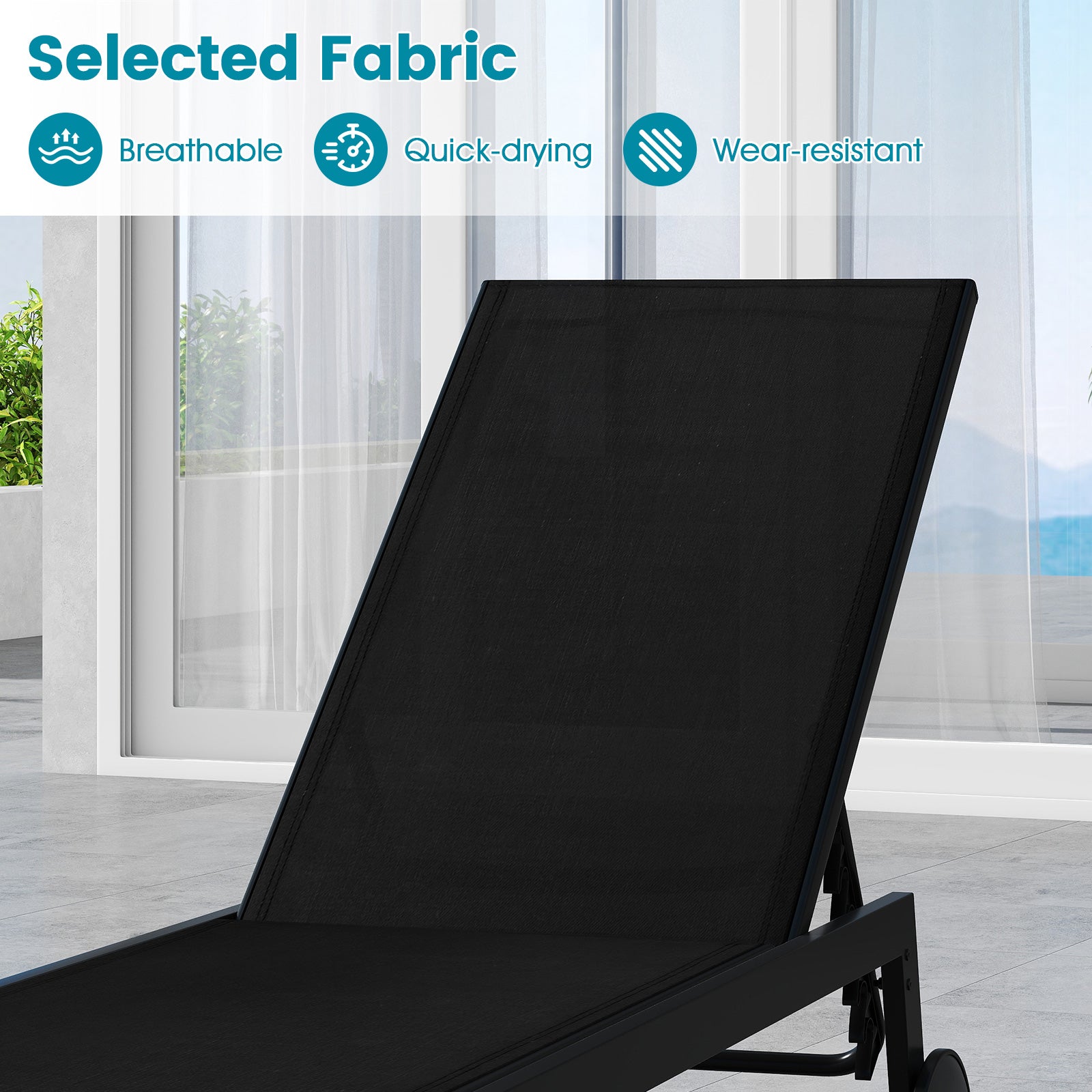 Patio Chaise Lounge Chair, Wheels, 6-Level Adjustable Backrest, Black Outdoor Chaise Lounges at Gallery Canada