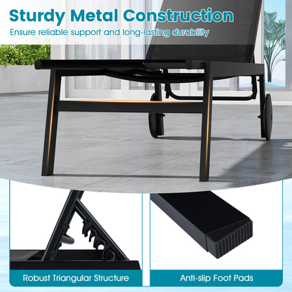 Patio Chaise Lounge Chair, Wheels, 6-Level Adjustable Backrest, Black Outdoor Chaise Lounges at Gallery Canada