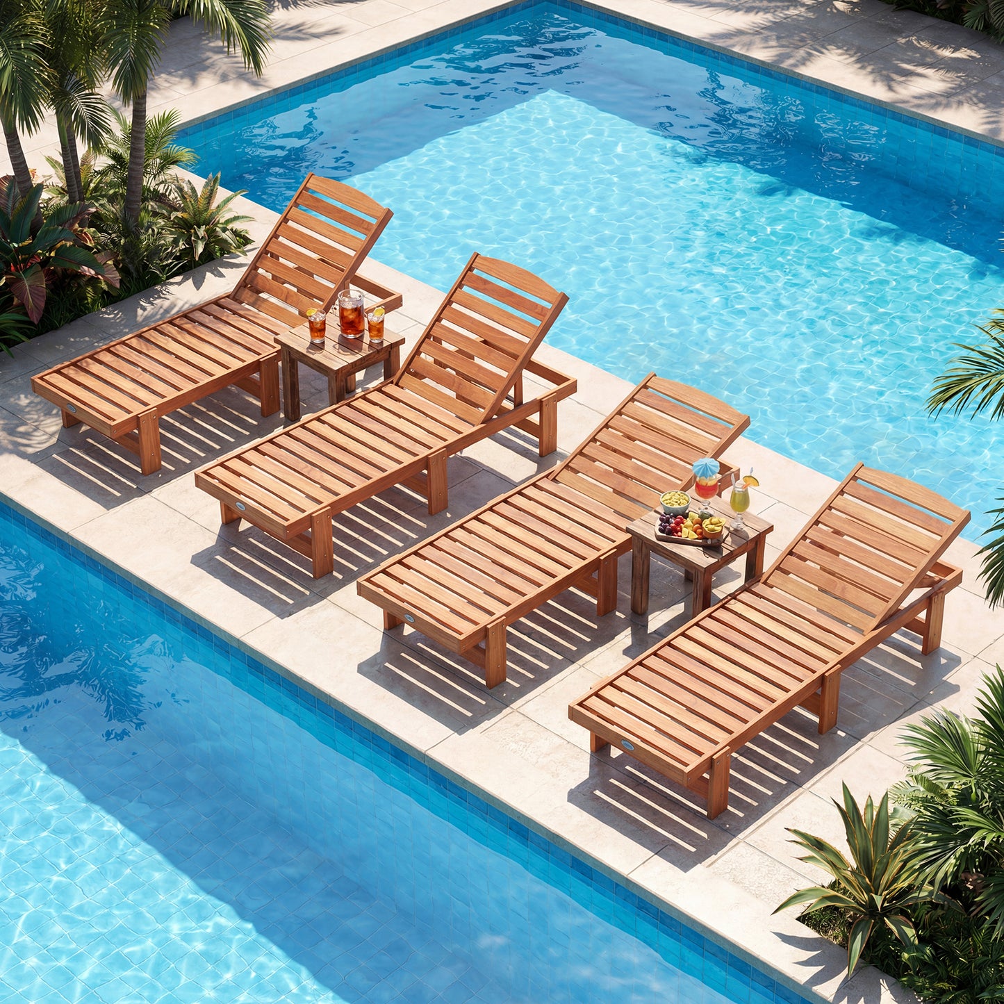 Solid Wood Chaise Lounge, Adjustable Backrest, Set of 2, Natural Outdoor Chaise Lounges at Gallery Canada