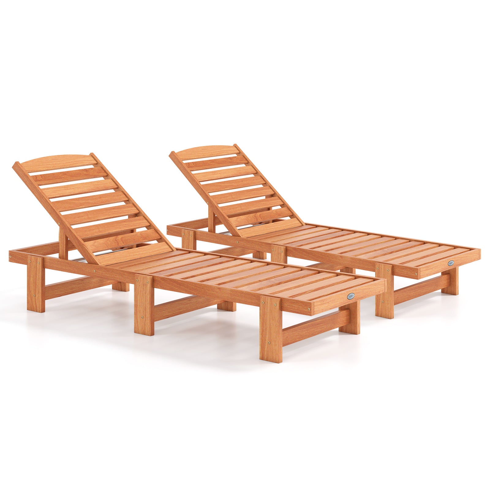 Solid Wood Chaise Lounge, Adjustable Backrest, Set of 2, Natural Outdoor Chaise Lounges at Gallery Canada