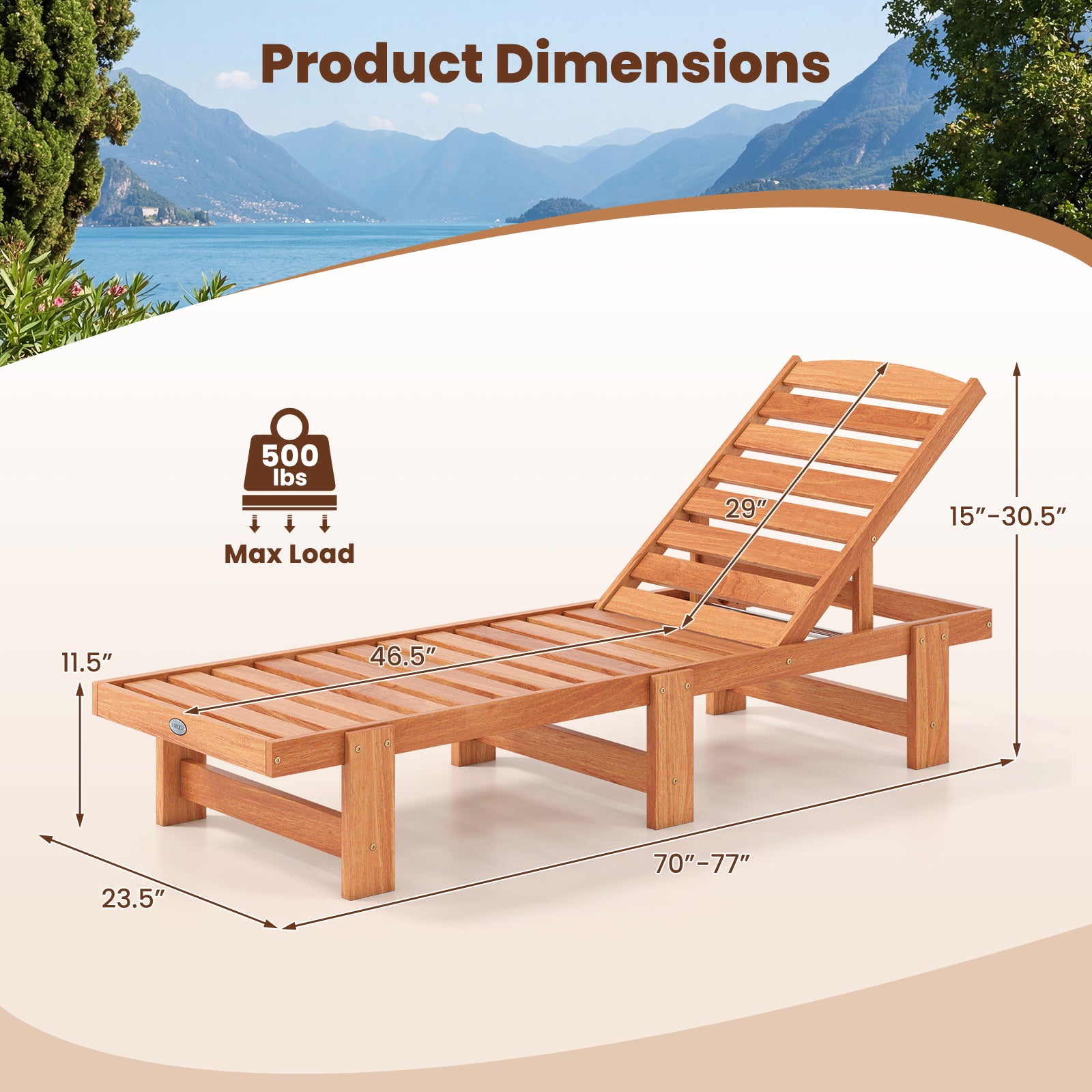 Solid Wood Chaise Lounge, Adjustable Backrest, Set of 2, Natural Outdoor Chaise Lounges at Gallery Canada