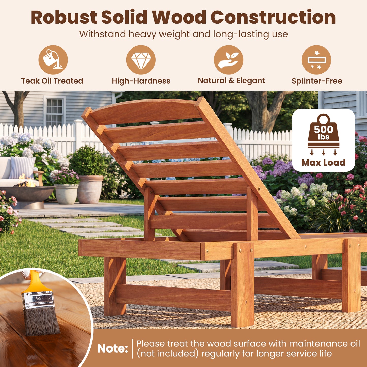 Solid Wood Chaise Lounge, Adjustable Backrest, Set of 2, Natural Outdoor Chaise Lounges at Gallery Canada
