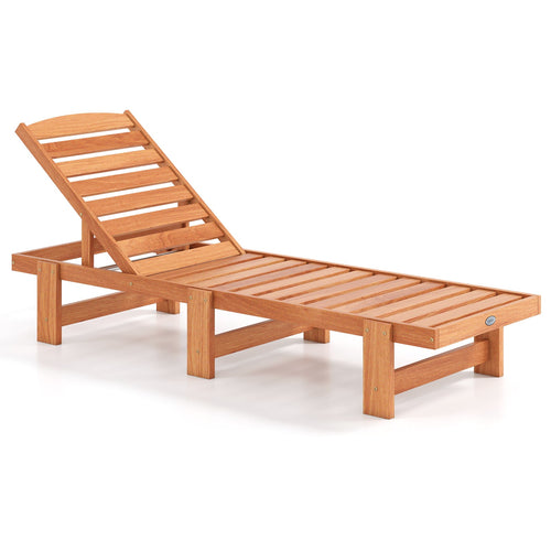 Solid Wood Slatted Chaise Lounge, Adjustable Backrest, Natural