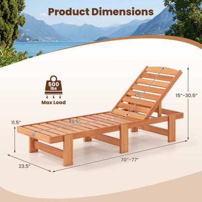 Solid Wood Slatted Chaise Lounge, Adjustable Backrest, Natural Outdoor Chaise Lounges at Gallery Canada