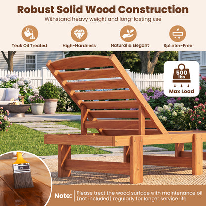 Solid Wood Slatted Chaise Lounge, Adjustable Backrest, Natural Outdoor Chaise Lounges at Gallery Canada