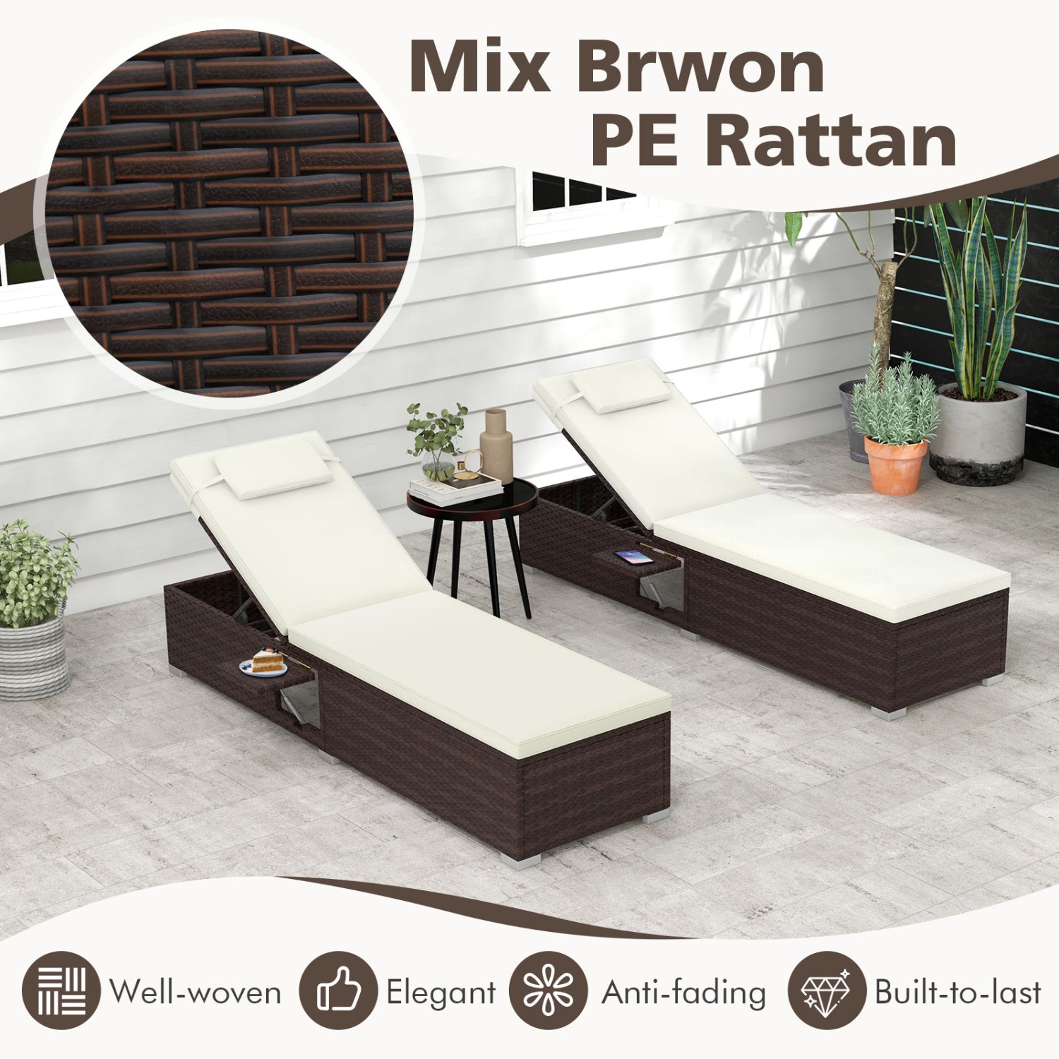 Patio Chaise Lounge Set, 2-Piece, With Cushions, Off White Outdoor Chaise Lounges at Gallery Canada
