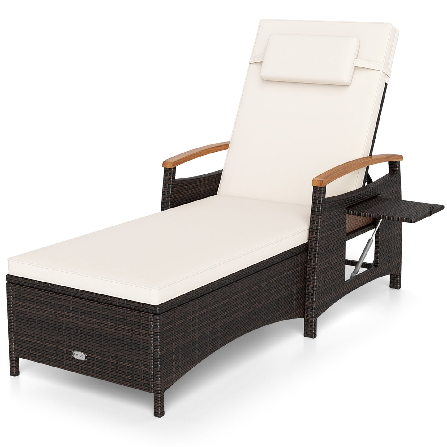 Chaise Lounge, 7-Level Adjustable Backrest, Cushion, White
