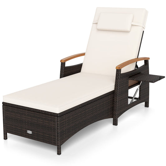 Chaise Lounge, 7-Level Adjustable Backrest, Removable Cushion, White Outdoor Chaise Lounges White at Gallery Canada