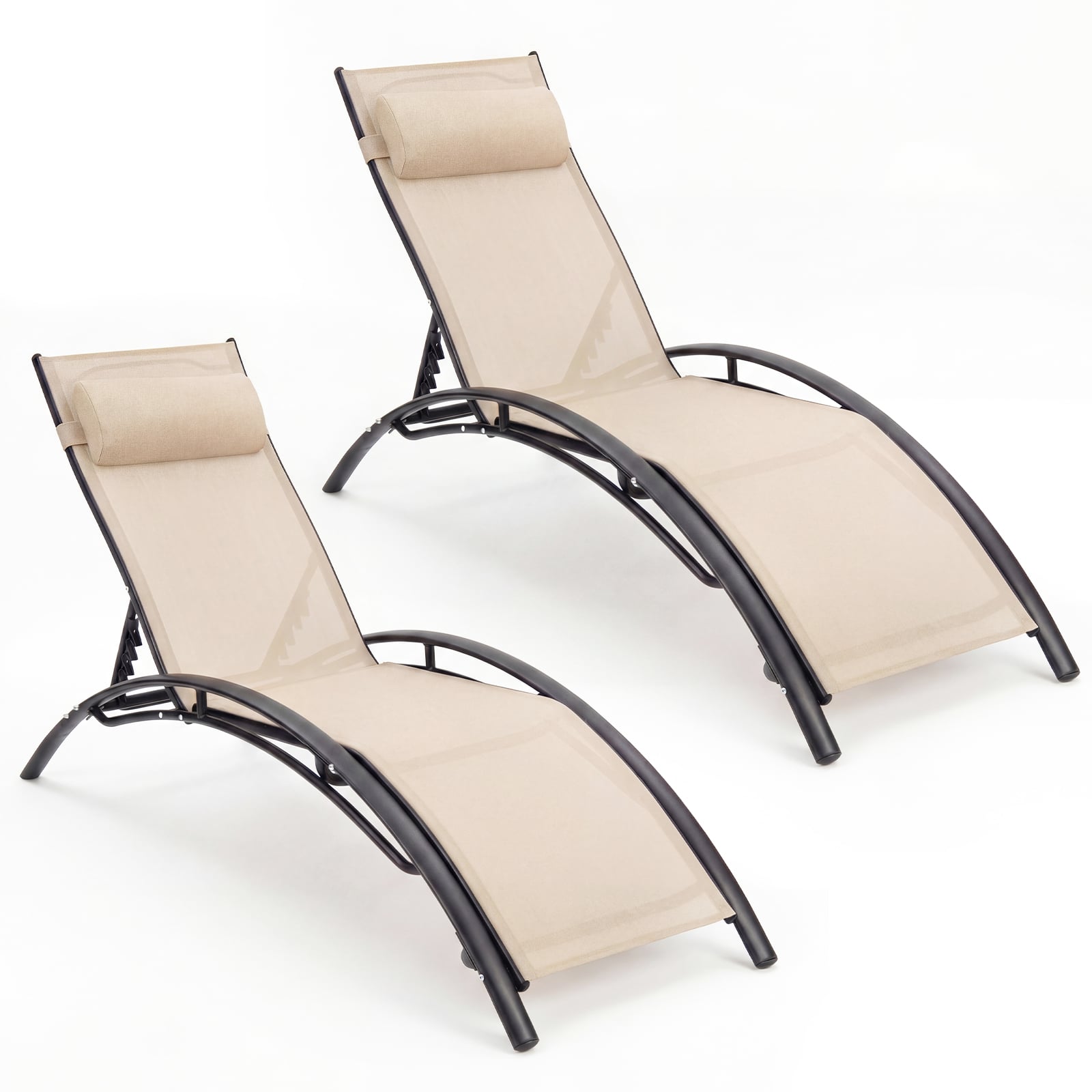 Patio Chaise Lounges Set of 2 Outdoor Recliner with 5-Position Backrest, Beige Outdoor Chaise Lounges Beige at Gallery Canada