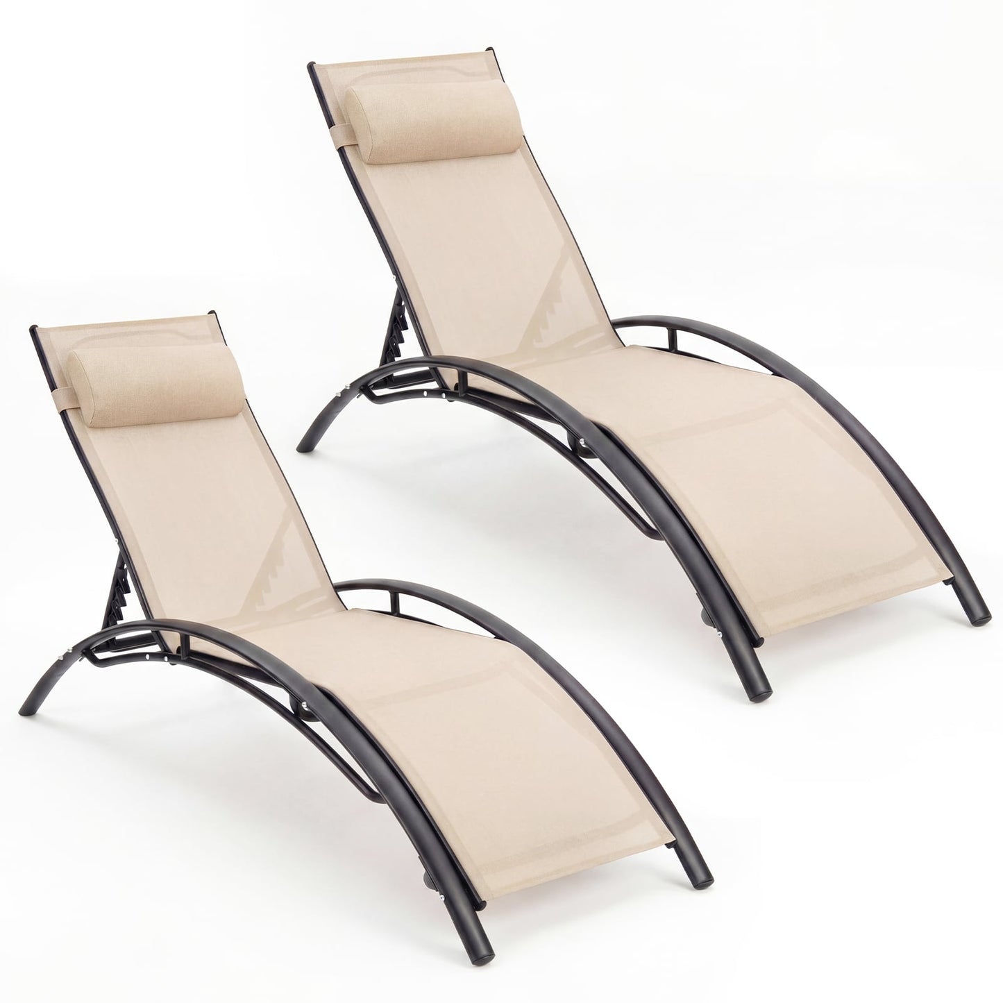 Patio Chaise Lounges Set of 2 Outdoor Recliner with 5-Position Backrest, Beige Outdoor Chaise Lounges Beige at Gallery Canada