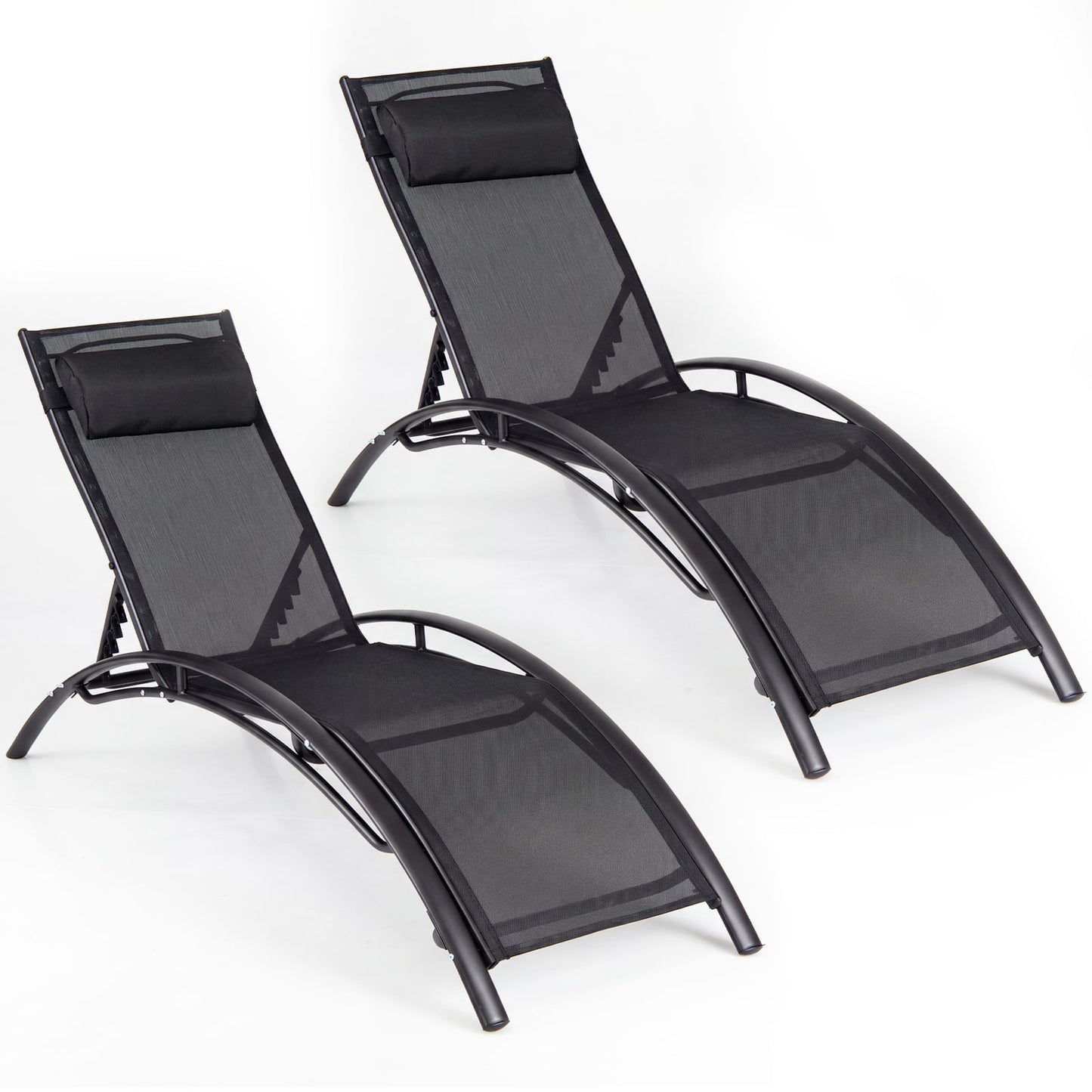 Patio Chaise Lounges Set of 2 Outdoor Recliner with 5-Position Backrest, Black Outdoor Chaise Lounges Black at Gallery Canada