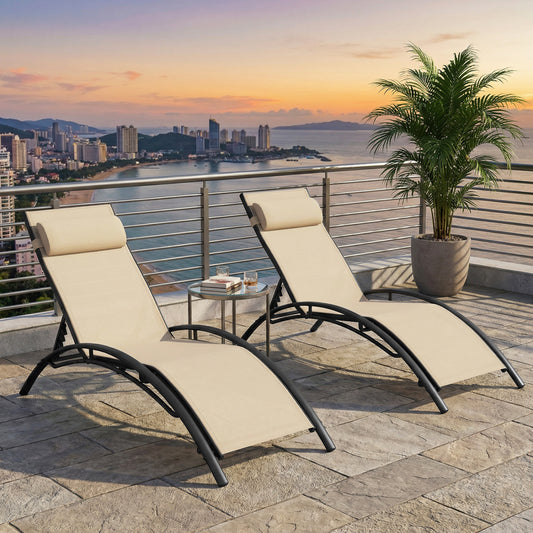 Patio Chaise Lounges Set of 2 Outdoor Recliner with 5-Position Backrest, Beige Outdoor Chaise Lounges Beige at Gallery Canada