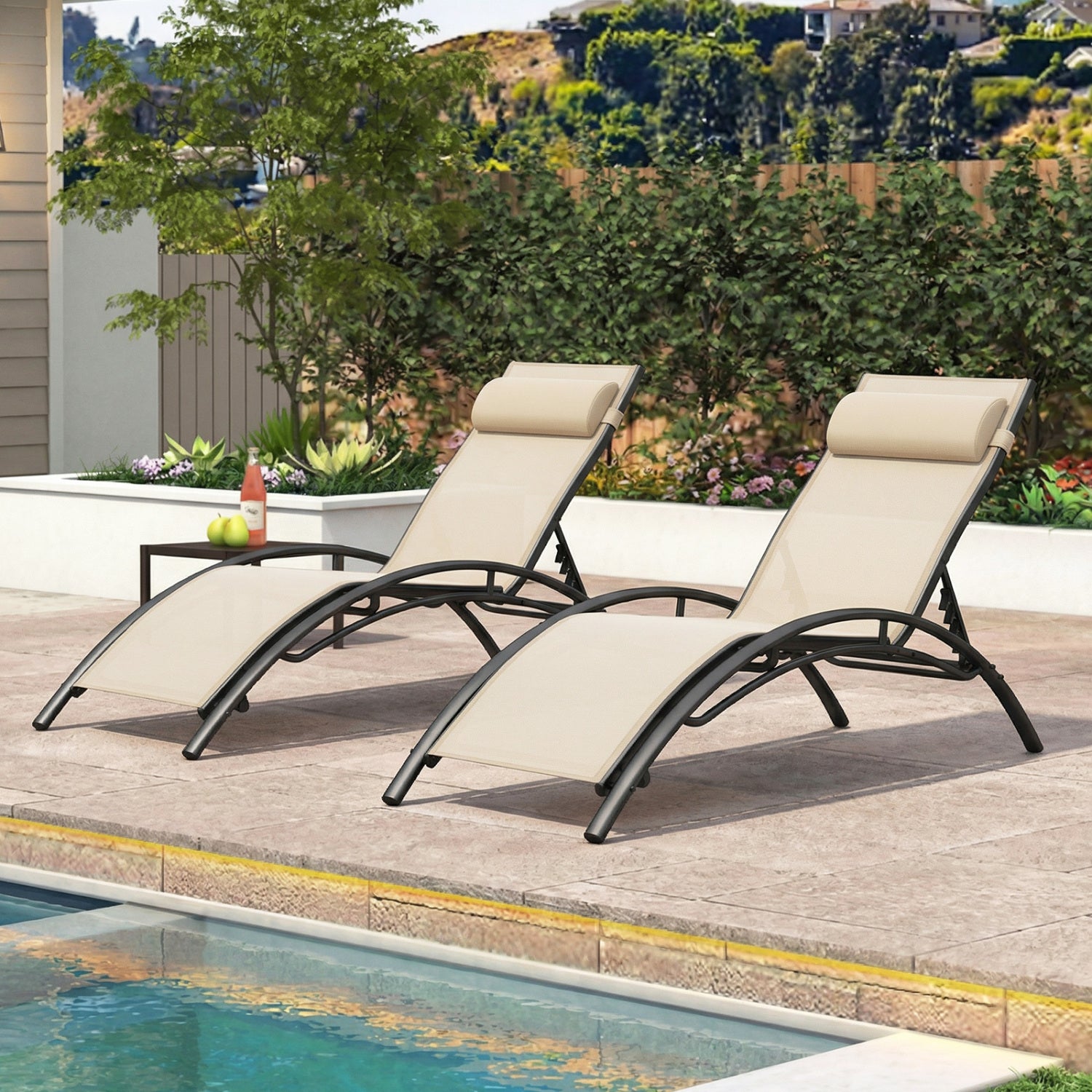 Patio Chaise Lounges Set of 2 Outdoor Recliner with 5-Position Backrest, Beige Outdoor Chaise Lounges at Gallery Canada