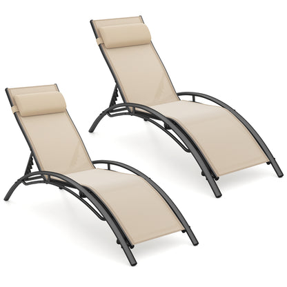 Patio Chaise Lounges Set of 2 Outdoor Recliner with 5-Position Backrest, Beige Outdoor Chaise Lounges Beige at Gallery Canada