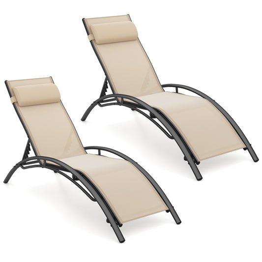 Patio Chaise Lounges Set of 2 Outdoor Recliner with 5-Position Backrest, Beige Outdoor Chaise Lounges Beige at Gallery Canada
