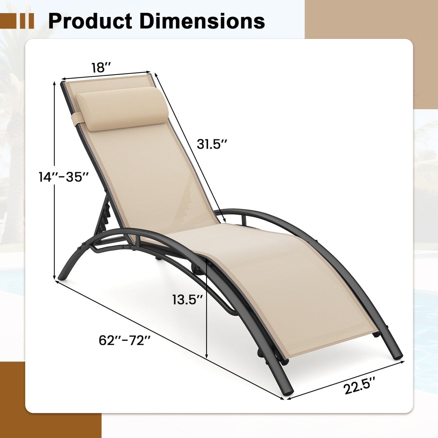 Patio Chaise Lounges Set of 2 Outdoor Recliner with 5-Position Backrest, Beige Outdoor Chaise Lounges at Gallery Canada
