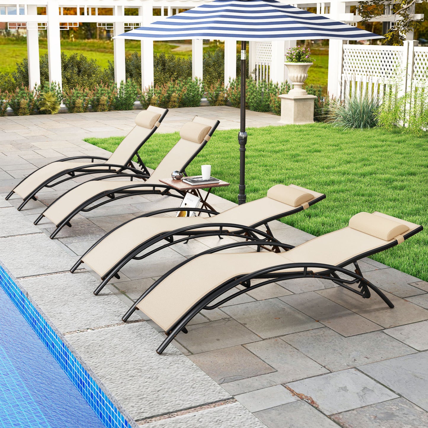 Patio Chaise Lounges Set of 2 Outdoor Recliner with 5-Position Backrest, Beige Outdoor Chaise Lounges at Gallery Canada