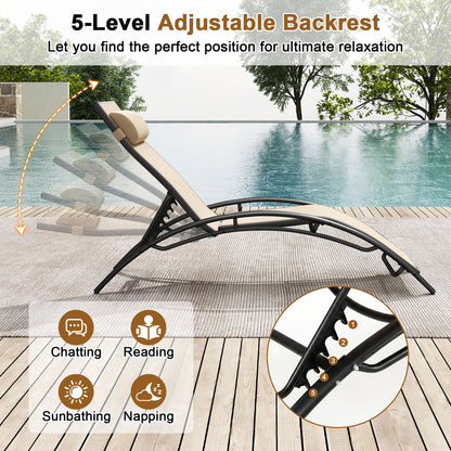 Patio Chaise Lounges Set of 2 Outdoor Recliner with 5-Position Backrest, Beige Outdoor Chaise Lounges at Gallery Canada