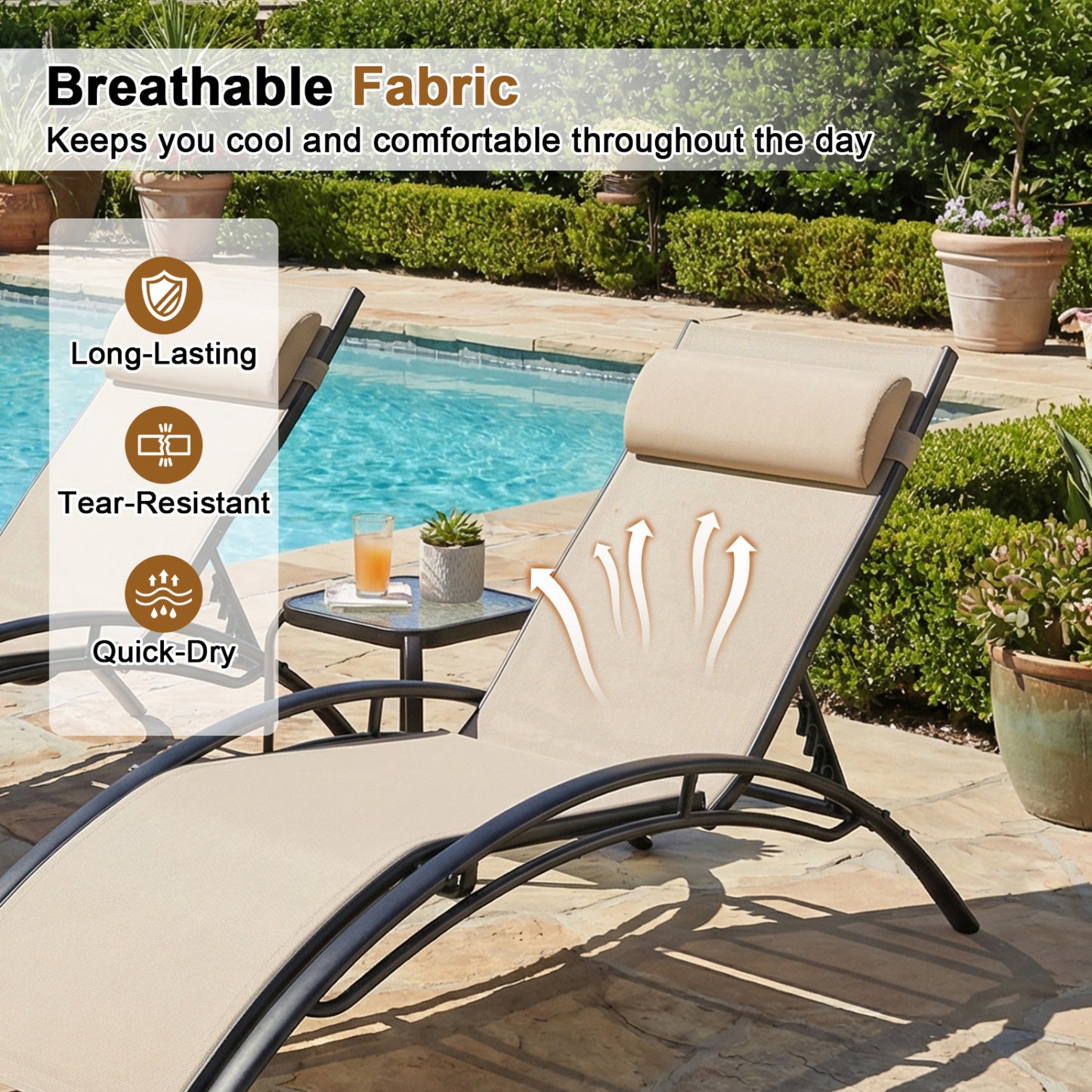 Patio Chaise Lounges Set of 2 Outdoor Recliner with 5-Position Backrest, Beige Outdoor Chaise Lounges at Gallery Canada