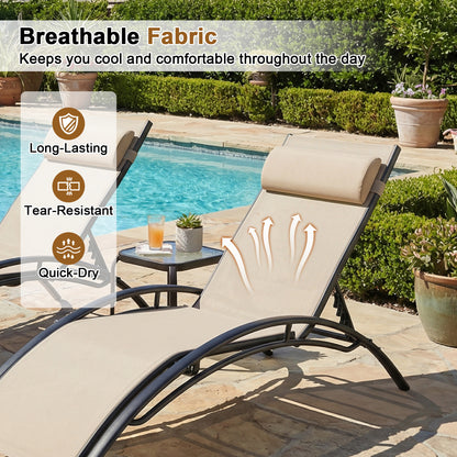 Patio Chaise Lounges Set of 2 Outdoor Recliner with 5-Position Backrest, Beige Outdoor Chaise Lounges at Gallery Canada