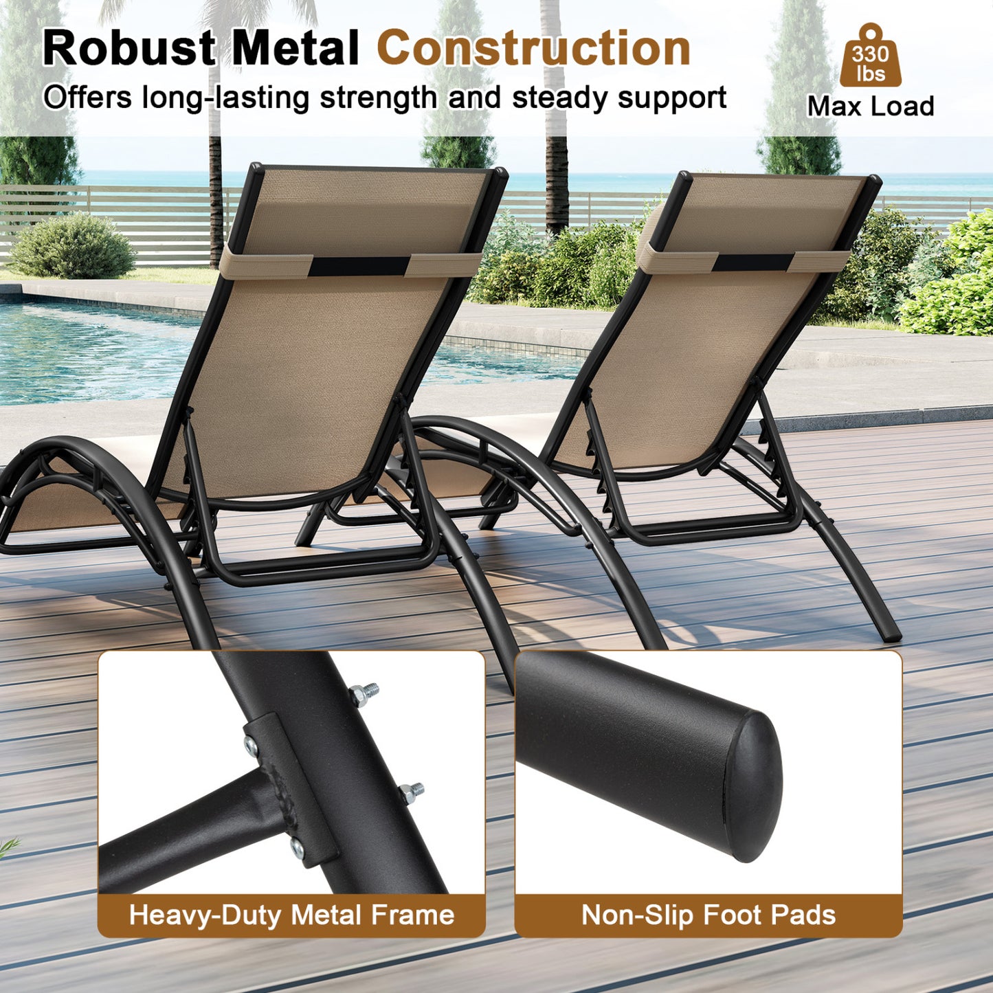 Patio Chaise Lounges Set of 2 Outdoor Recliner with 5-Position Backrest, Beige Outdoor Chaise Lounges at Gallery Canada