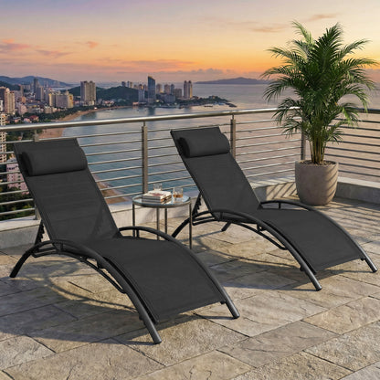 Patio Chaise Lounges Set of 2 Outdoor Recliner with 5-Position Backrest, Black Outdoor Chaise Lounges at Gallery Canada