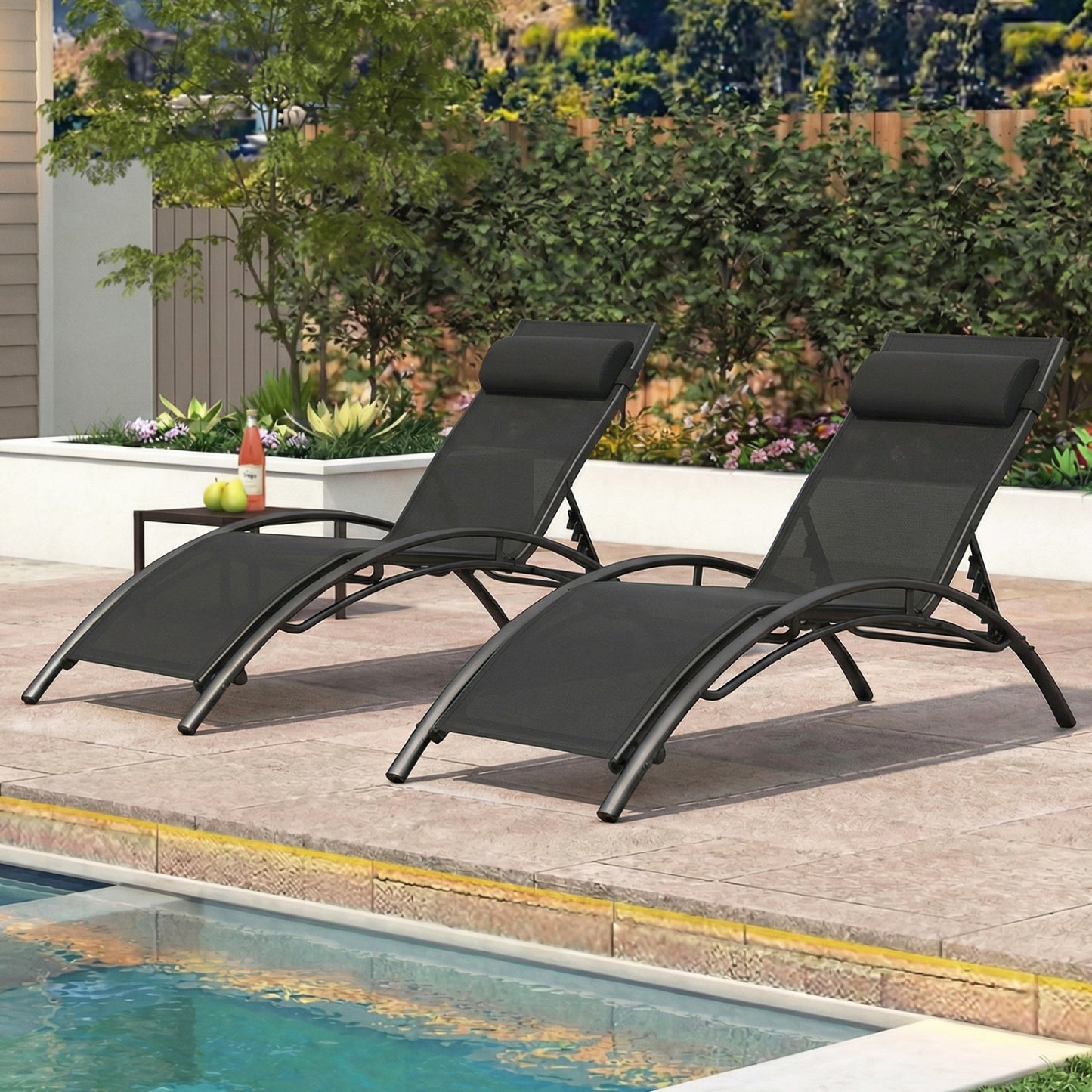 Patio Chaise Lounges Set of 2 Outdoor Recliner with 5-Position Backrest, Black Outdoor Chaise Lounges at Gallery Canada