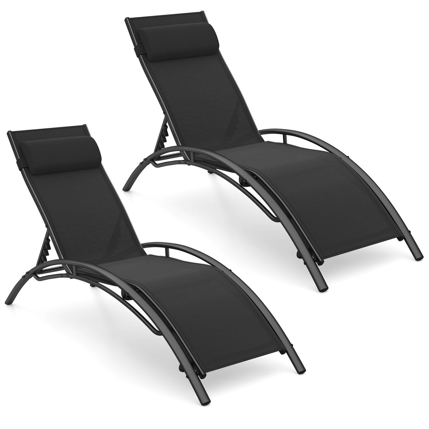 Patio Chaise Lounges Set of 2 Outdoor Recliner with 5-Position Backrest, Black Outdoor Chaise Lounges at Gallery Canada