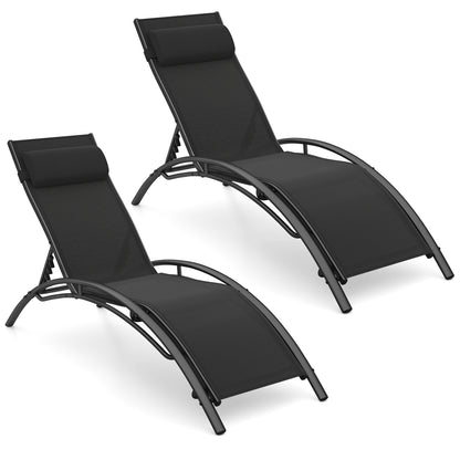 Patio Chaise Lounges Set of 2 Outdoor Recliner with 5-Position Backrest, Black Outdoor Chaise Lounges at Gallery Canada