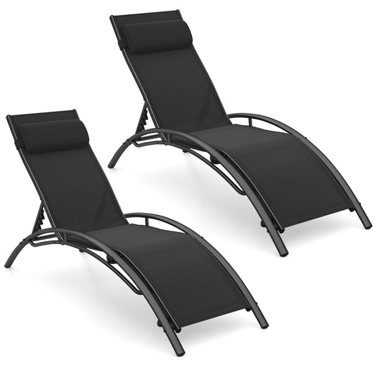 Patio Chaise Lounges Set of 2 Outdoor Recliner with 5-Position Backrest, Black Outdoor Chaise Lounges Black at Gallery Canada