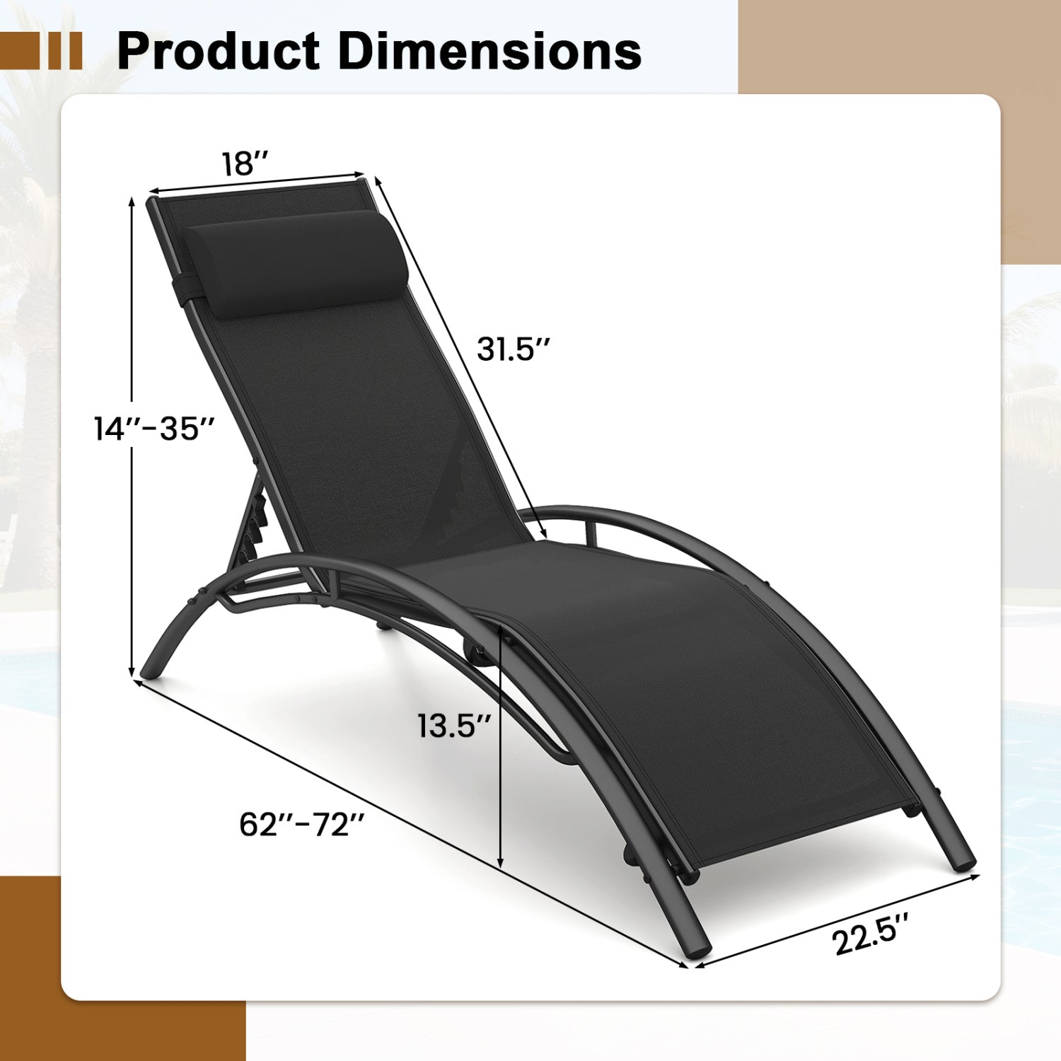 Patio Chaise Lounges Set of 2 Outdoor Recliner with 5-Position Backrest, Black Outdoor Chaise Lounges at Gallery Canada