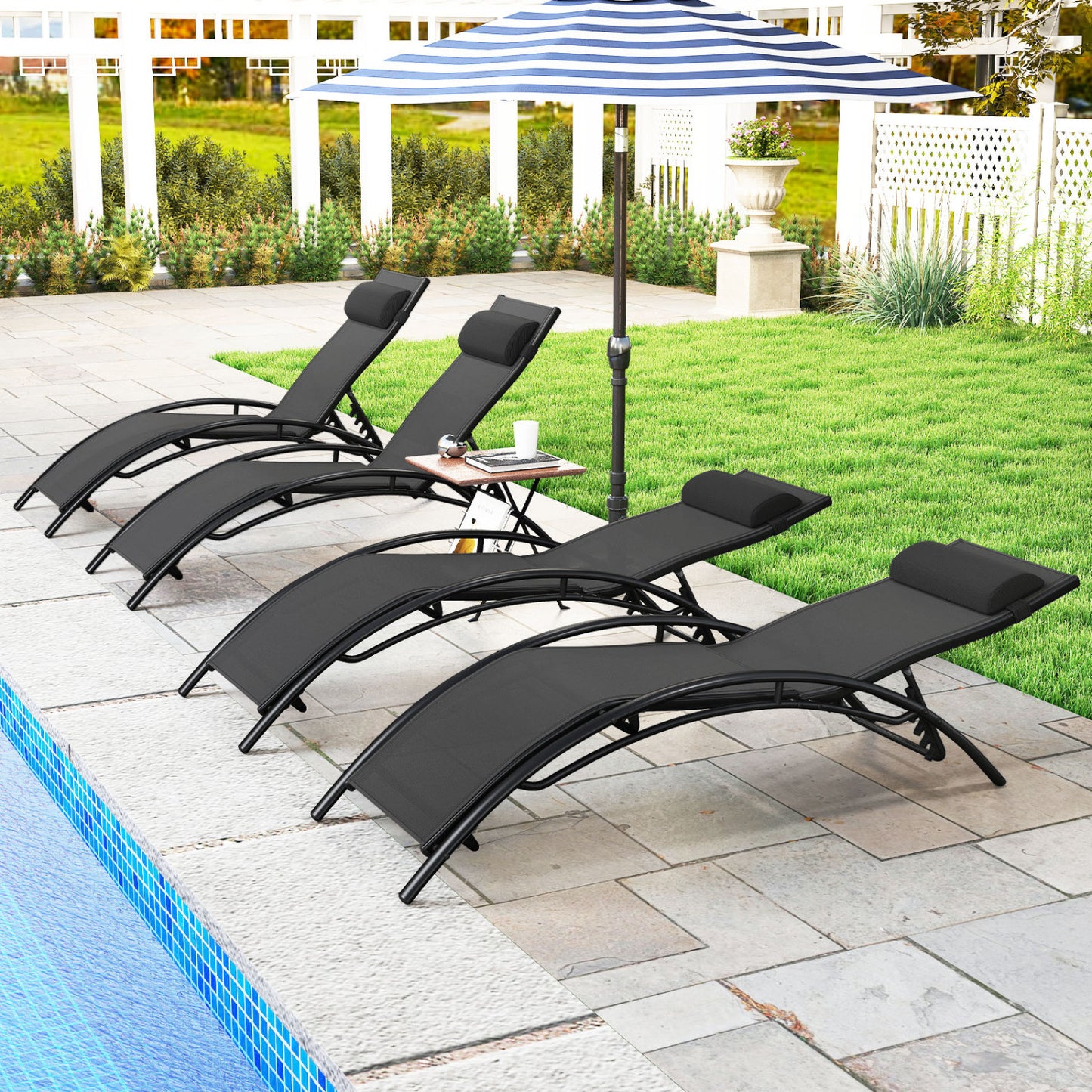 Patio Chaise Lounges Set of 2 Outdoor Recliner with 5-Position Backrest, Black Outdoor Chaise Lounges at Gallery Canada