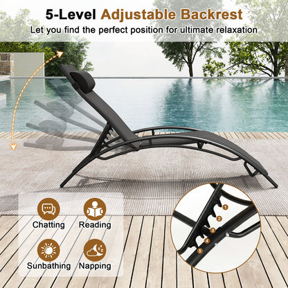 Patio Chaise Lounges Set of 2 Outdoor Recliner with 5-Position Backrest, Black Outdoor Chaise Lounges at Gallery Canada