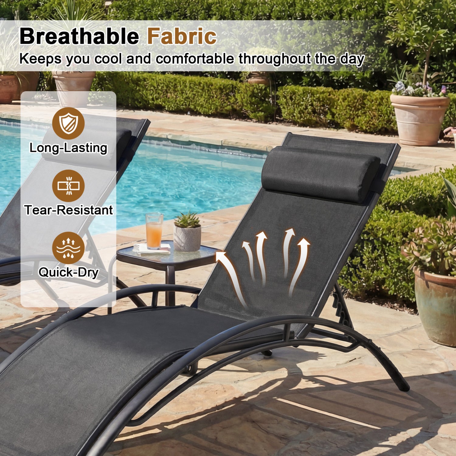 Patio Chaise Lounges Set of 2 Outdoor Recliner with 5-Position Backrest, Black Outdoor Chaise Lounges at Gallery Canada