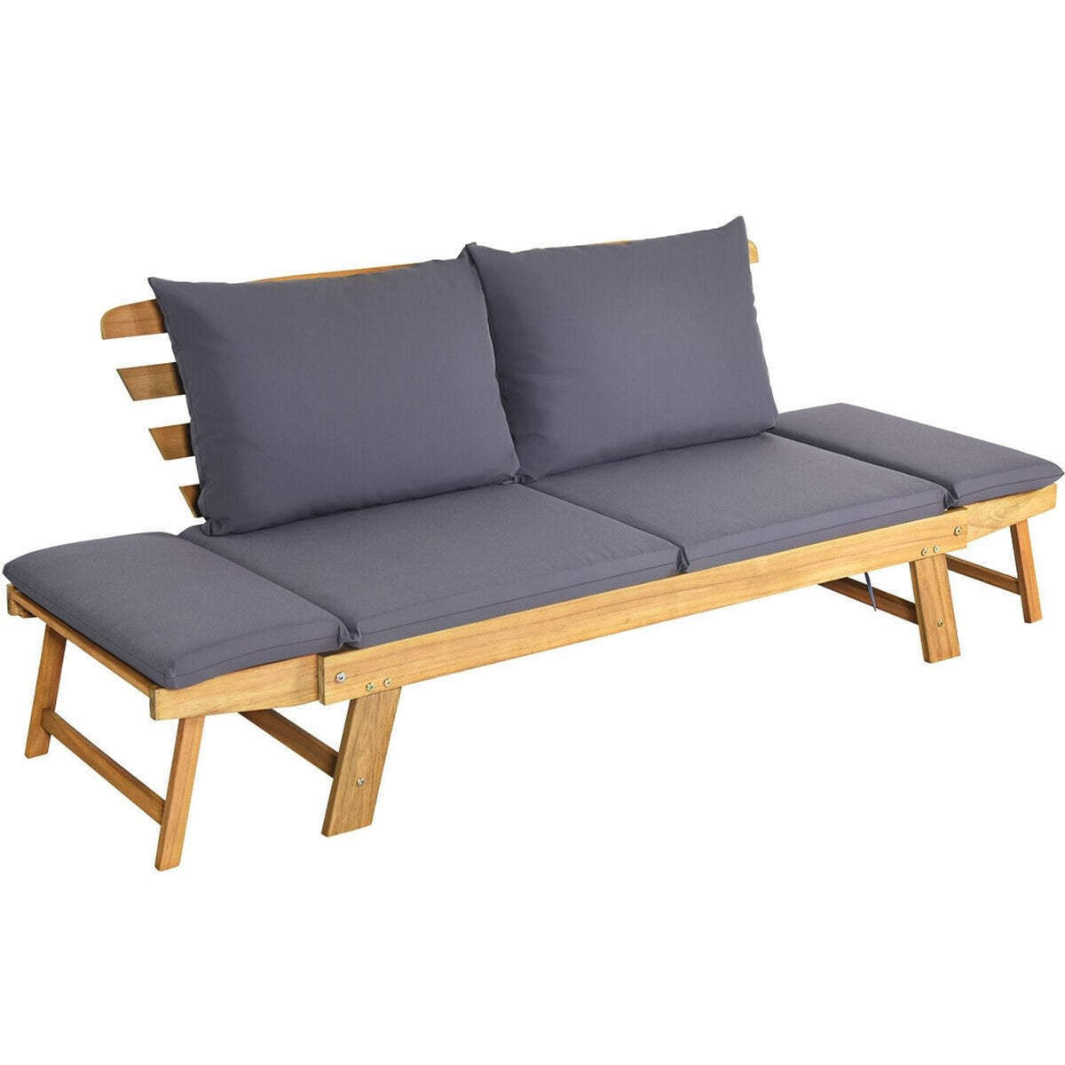 Convertible Solid Wood Patio Sofa with Cushion, Gray