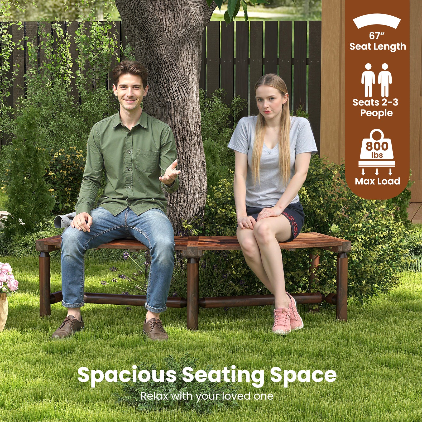 Patio Curved Bench Solid Wood Fire Pit Bench Outdoor Backless Loveseat, Rustic Brown Outdoor Benches at Gallery Canada