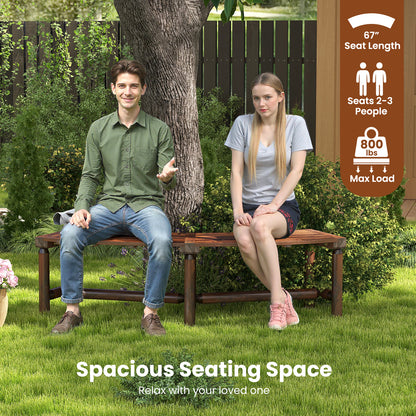 Patio Curved Bench Solid Wood Fire Pit Bench Outdoor Backless Loveseat, Rustic Brown Outdoor Benches at Gallery Canada