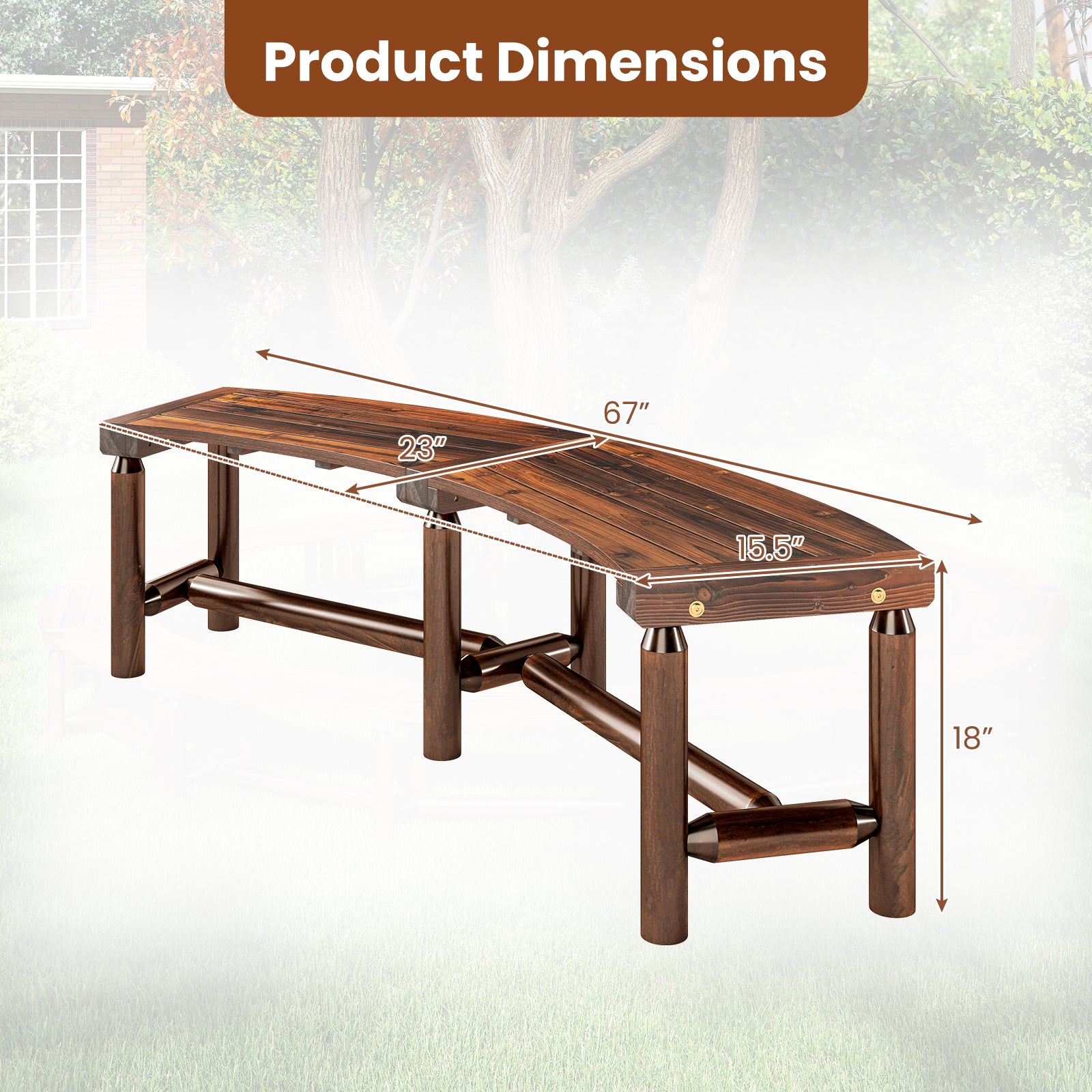 Patio Curved Bench Solid Wood Fire Pit Bench Outdoor Backless Loveseat, Rustic Brown Outdoor Benches at Gallery Canada