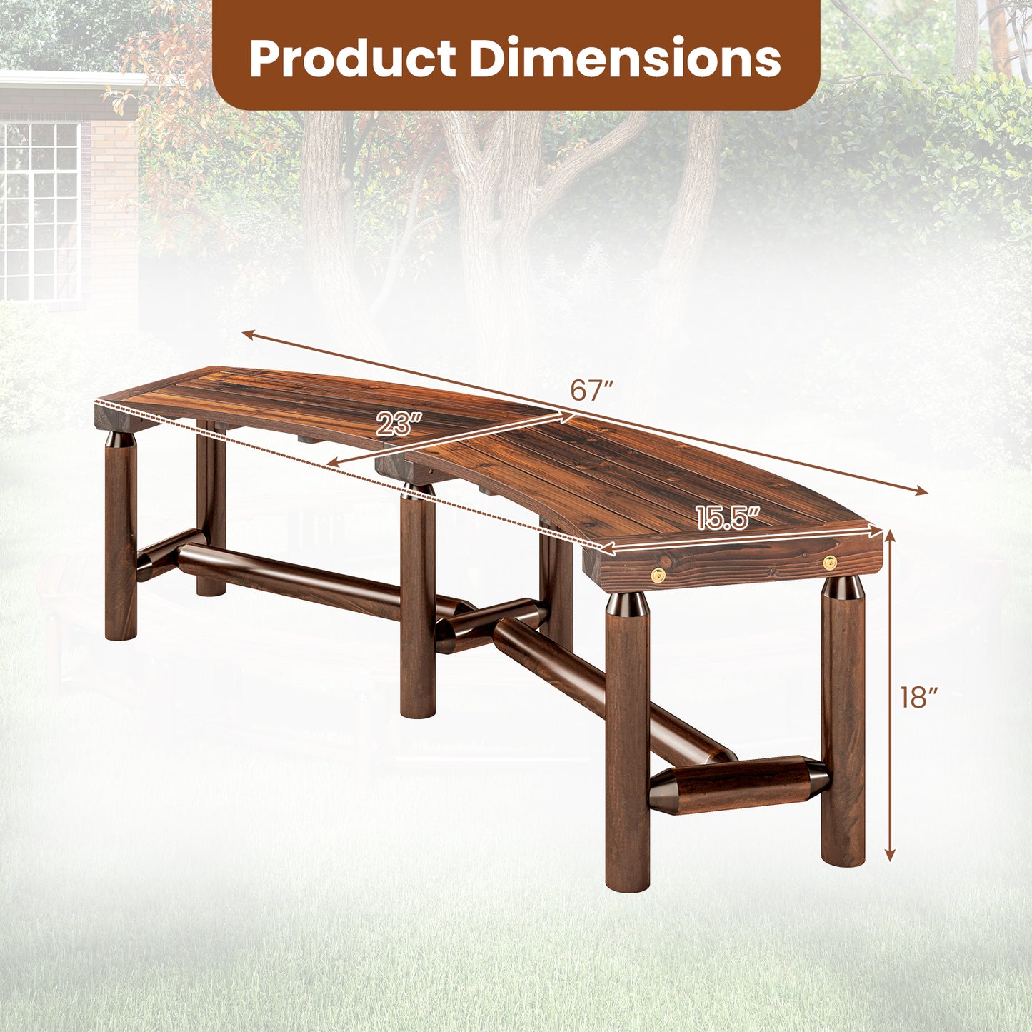 Patio Curved Bench Solid Wood Fire Pit Bench Outdoor Backless Loveseat, Rustic Brown Outdoor Benches at Gallery Canada