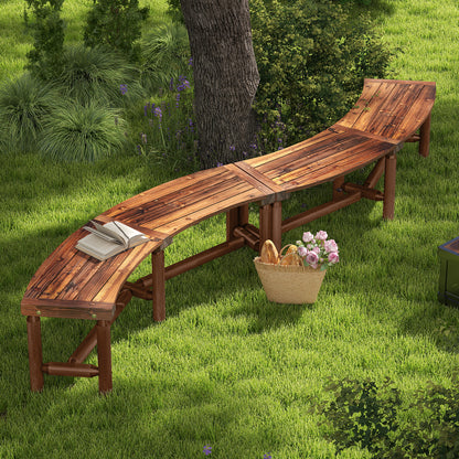 Patio Curved Bench Solid Wood Fire Pit Bench Outdoor Backless Loveseat, Rustic Brown Outdoor Benches at Gallery Canada