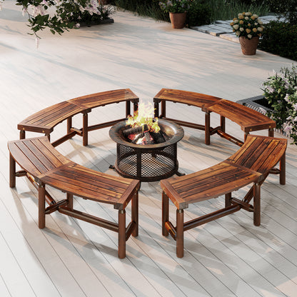 Patio Curved Bench Solid Wood Fire Pit Bench Outdoor Backless Loveseat, Rustic Brown Outdoor Benches at Gallery Canada