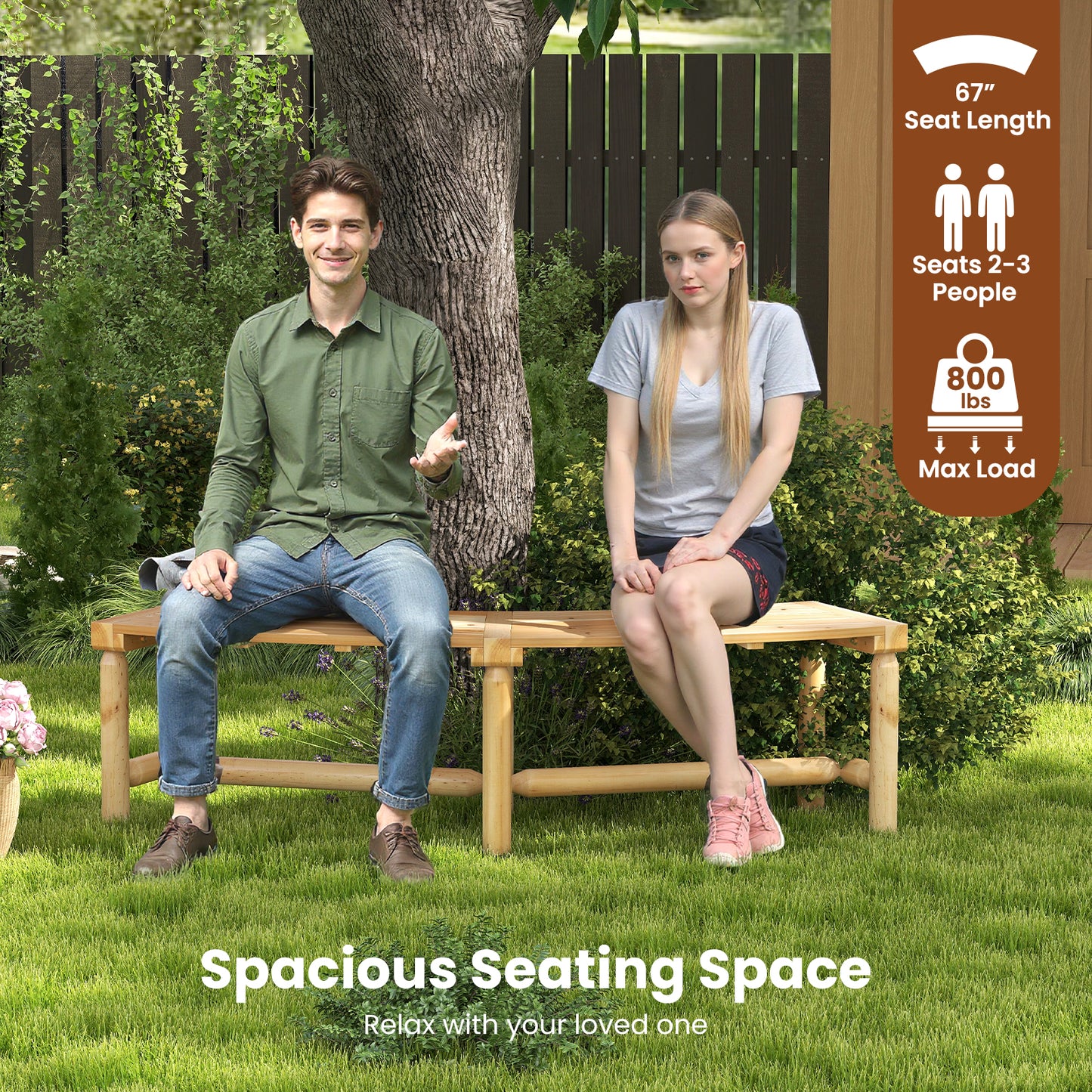 Patio Curved Bench Solid Wood Fire Pit Bench Outdoor Backless Loveseat, Natural Outdoor Benches at Gallery Canada