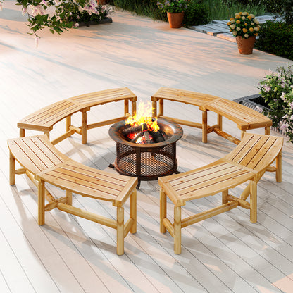 Patio Curved Bench Solid Wood Fire Pit Bench Outdoor Backless Loveseat, Natural Outdoor Benches at Gallery Canada