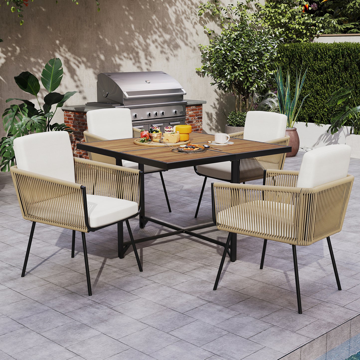 Patio Dining Chairs Set of 4 Bistro Well-Woven Rattan Chairs, Off White Patio Dining Chairs at Gallery Canada