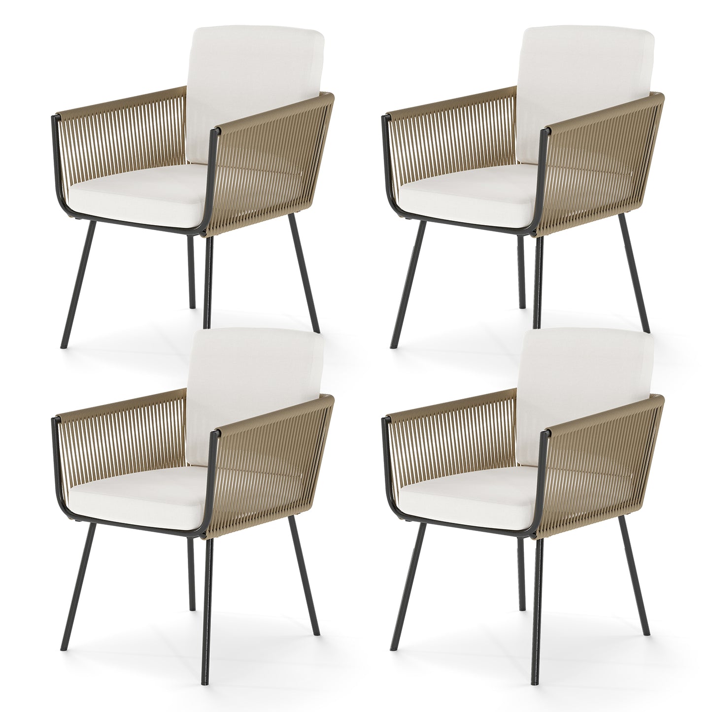 Patio Dining Chairs Set of 4 Bistro Well-Woven Rattan Chairs, Off White Patio Dining Chairs Off White at Gallery Canada