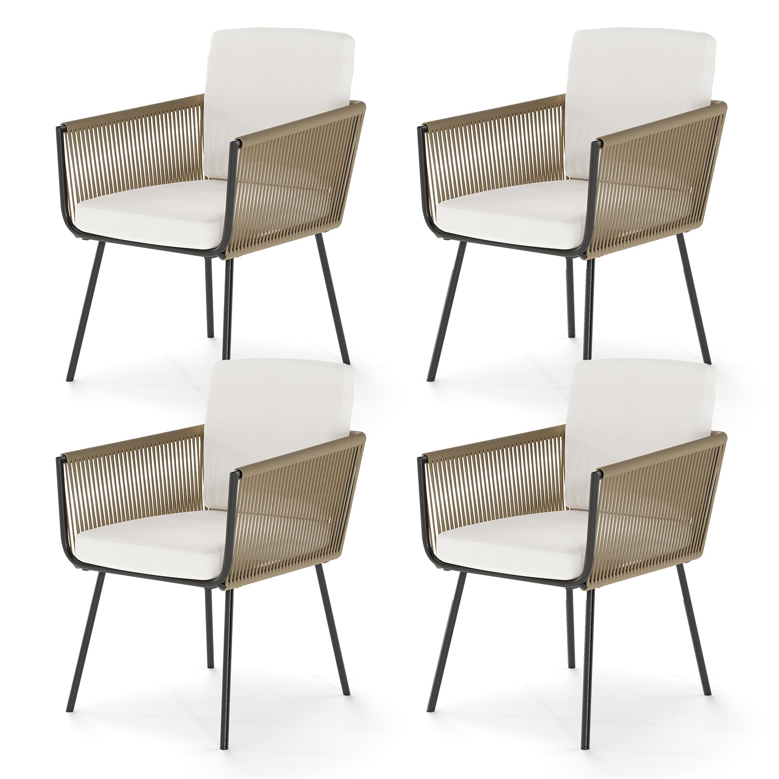 Patio Dining Chairs Set of 4 Bistro Well-Woven Rattan Chairs, Off White Patio Dining Chairs Off White at Gallery Canada