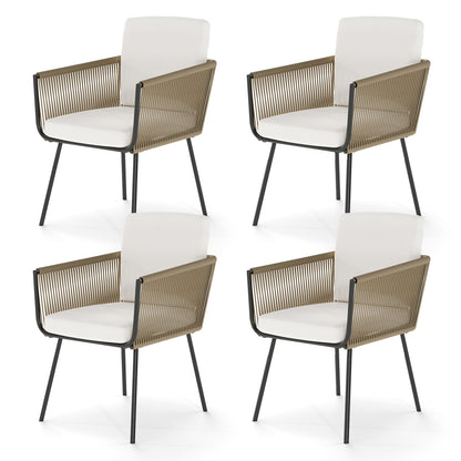 Patio Dining Chairs Set of 4 Bistro Well-Woven Rattan Chairs, Off White Patio Dining Chairs Off White at Gallery Canada