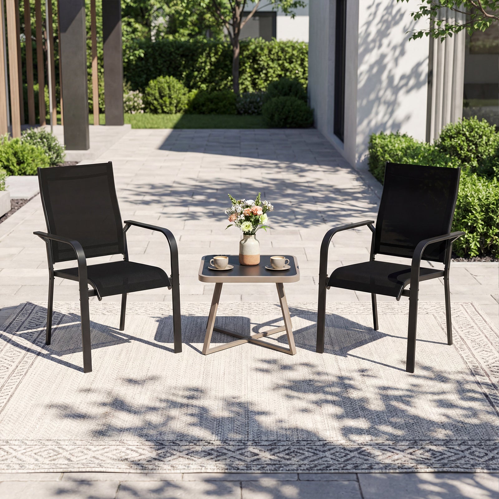 Patio Dining Chairs Set of 2/4/6 Stackable Outdoor Armchairs with Metal Frame-Set of 2 Patio Dining Chairs at Gallery Canada